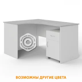 стол рабочий угловой с тумбой подкатной су-1 левый (корпус лдсп белый, столеш. лдсп дуб канадский)